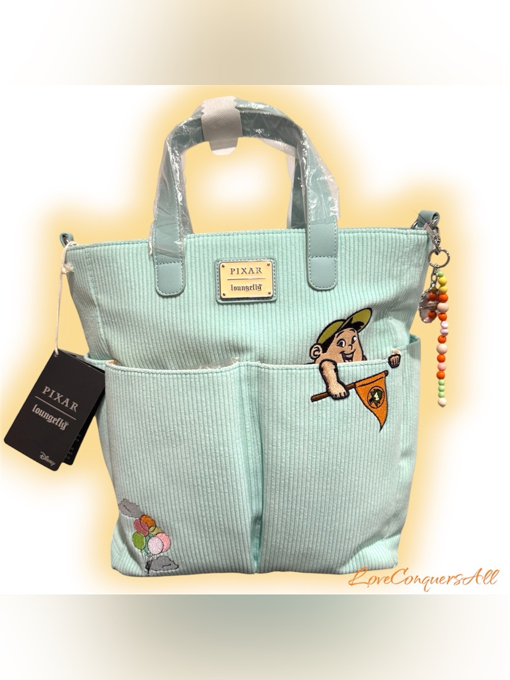 Loungefly Disney Pixar Up Russell Peeking Pocket Corduroy Tote Bag